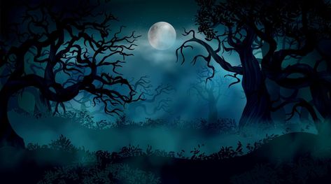 Creepy Woods, Halloween Forest, Free Cartoon Characters, Forest Cartoon, Scary Backgrounds, Horror Cartoon, Creepy Backgrounds, Witch Silhouette, House Cartoon