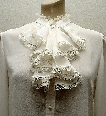 Ann Chabrol Frilly Lace Voile Jabot Blouse Bodice Front | Flickr - Photo Sharing! Frilly Collar Blouse, Jabot Collar Pattern, Frilly White Blouse, Frilly Collar, Jabot Collar, Sewing Collars, Frilly Blouse, Victorian Clothing, Collar Designs