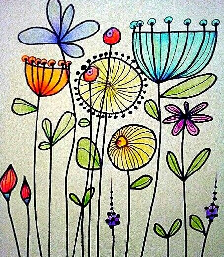 Doodle Flowers Wallpaper, Fun Flowers To Draw, Doodle Art Flowers, Whimsical Art Paintings, Doodle Flowers, Drawing Flowers, Watercolor Flower Art, Doodle Art Designs, Flower Doodles