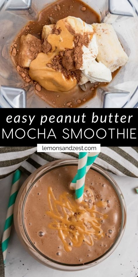 Chocolate Coffee Smoothie, Peanut Butter Coffee, Coffee Smoothie Recipes, Mocha Smoothie, Lemonade Smoothie, Smoothie Breakfast, Get Up In The Morning, Peanut Butter Smoothie, Butter Coffee