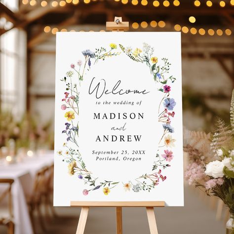 Elegant Wildflower Meadow Wedding Welcome Sign Welcome Acrylic Sign, Wedding Reception Signage, Meadow Wedding, Reception Signage, Watercolor Wildflowers, Wedding Reception Signs, Wildflower Meadow, Cream Wedding, Reception Signs