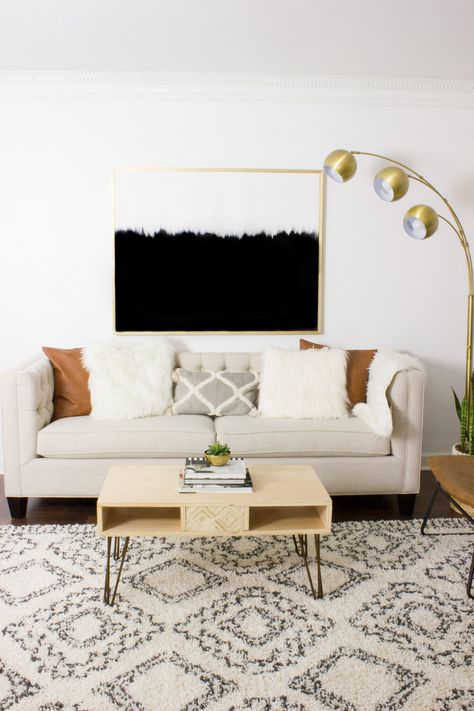 Diy Boho Living Room, Diy Abstract Art, Plywood Coffee Table, Home Office Makeover, Canvas Drop Cloths, Abstract Art Diy, Diy Boho, Work Diy, Office Makeover