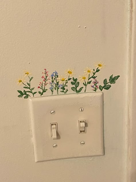 Light Switch Flowers, Bedroom Light Switch Ideas, Cute Painting Ideas For Room Decor, Vintage Room Paint Ideas, Aesthetic Craft Ideas Room Decor, Diy Decorating Ideas For The Home, Drawing On Walls Bedrooms Easy, Walldecoration Aesthetic Diy, Cute Things To Paint On Your Wall