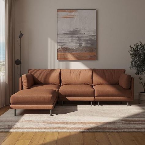 Amazon.com: Acanva Reversible Modular Sectional Couch for Living Room, L-Shaped Corner Sofa with Movable Cushions and Ottoman, Chenille Tangerine : Home & Kitchen L Shape Couch, Cream Living Room, Couch For Living Room, L Shaped Couch, Modular Sectional, Corner Sofa, Living Room Sets, L Shape, Lemonade