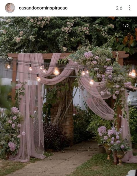 Wedding Arch Decorations, Enchanted Forest Quinceanera Theme, Drapery Wedding, Enchanted Forest Quinceanera, Sheer Backdrop, Decorations For Reception, Forest Theme Party, Secret Garden Theme, Wedding Arch Draping