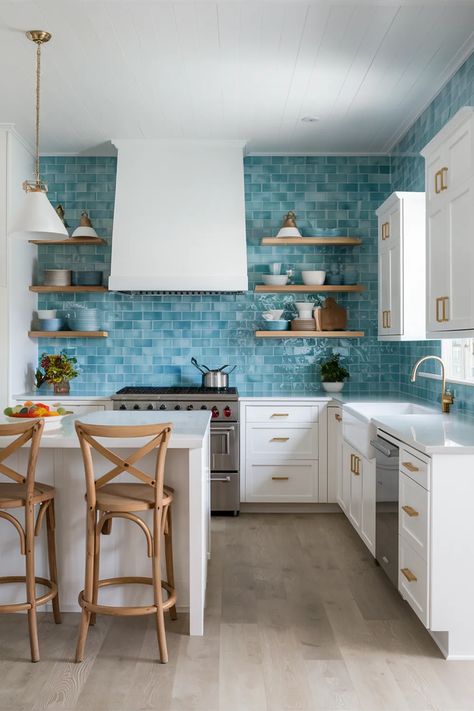 35 Stunning Kitchen Backsplash Ideas for White Cabinets You’ll Love - The Ivy Kitchen Blog White Cabinets Blue Backsplash, Backsplash Ideas For White Cabinets, Ivy Kitchen, Herringbone Tile Pattern, Backsplash With White Cabinets, Off White Cabinets, Patterned Tile Backsplash, Wooden Countertops, White Tile Backsplash