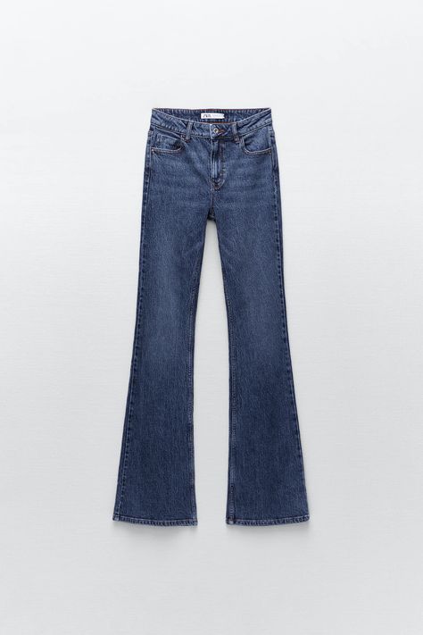 JEANS Z1975 MID RISE FLARE - Blue | ZARA United Kingdom Mid Rise Flare Jeans, Collared Shirt, Flared Jeans, Metal Buttons, High Jeans, Denim Shirt, Collar Shirts, High Waist Jeans, Denim Women