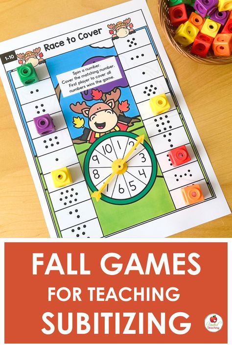 Help your students master subitizing and build number sense during the Fall with this collection of fun math games and math centers. Included are individual and partner math games and worksheets for numbers 1 to 10 and 1 to 20. Partner Math Games, Number Sense Games, Math Games For Kindergarten, Subitizing Activities, Fall Math Centers, Kindergarten Math Games, Fall Math, Fall Games, Kindergarten Games