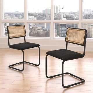 Art Leon Wooden Cane Back Armless Upholstered Dining Chairs (Set of 2) - On Sale - Bed Bath & Beyond - 37523575 Retro Dining Chairs, Steel Dining Chair, Hallway Wall Decor, Bauhaus Design, Outdoor Coffee Tables, Kitchen & Dining Chairs, Grey Chair, Upholstered Dining Chairs, Dining Chair Set