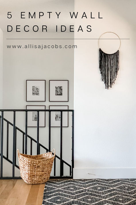 entryway with rug, basket, and wall decor Empty Wall Decor Ideas, Allisa Jacobs, Picture Wall Ideas, Basement Walls, Wall Decor Ideas, Minimal Decor, Diy House Projects, Empty Wall, Neutral Colour Palette