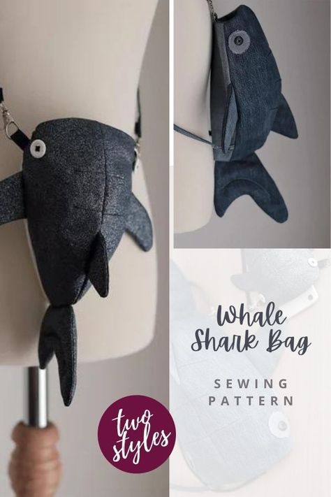 Whale Shark Bag Sewing Pattern: 2 Styles for Modern Bags Whale Zipper Pouch Pattern, Animal Bags Diy, Whale Shark Bag Sewing Pattern, Shark Pencil Case Pattern Free, Whale Shark Bag Pattern, Fish Bag Sewing Pattern, Fish Bag Pattern, Shark Bag Pattern, Fish Plush Pattern