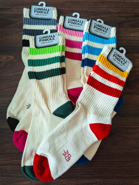 Bringin' the 70s/80s vibe with these groovy striped slouchy crew gym socks - super soft and cushiony, unisex, and made in the USA. 1980s Socks, 80s Socks, Gym Socks, Retro Socks, Retro Gym, Socks Gym, Black Salt, Sock Outfits, 80s Vibes