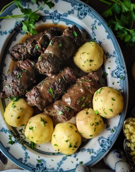 Mama’s German Beef Rouladen | The Lemon Apron Germany Recipes, German Potato Dumplings, Rouladen Recipe, Beef Rouladen, German Dishes, Food Authentic, German Food Authentic, Beef Roll, German Potato