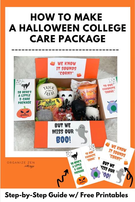 October Care Package College, Halloween Care Package College, Kids Care Package, Fall Care Package, Sparkly Halloween, Halloween Care Packages, Dorm Supplies, College Ideas, Free Printable Tags