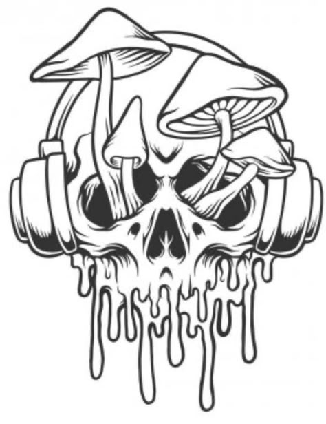 Mushrooms Growing Out Of Skull, Skull Mushroom, Mushrooms Growing, Skull Sleeve Tattoos, Skull Coloring Pages, Trippy Drawings, Tattoo Outline Drawing, Skull Art Drawing, Skulls Drawing