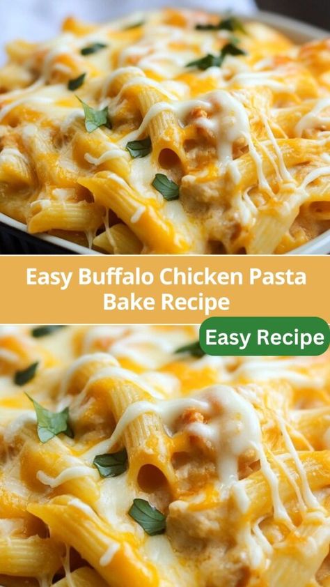 Baked Buffalo Chicken Pasta, Chicken Pasta Bake Recipes Easy, Buffalo Chicken Pasta Recipes, Game Day Meals, Buffalo Chicken Pasta Bake, Buffalo Chicken Bake, Chicken Bowtie Pasta, Easy Pasta Recipes Quick, Spicy Buffalo Sauce