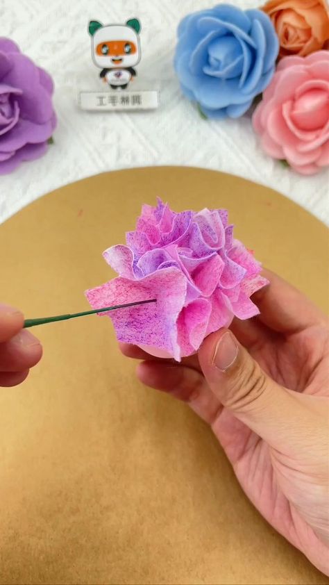 It is suitable for children to make three-dimensional flowers with paper napkins. Teacher's Day is approaching, let's make them quickly! #teacherday gift #simple flower handmade #simple #handmade #flowerproduction #kindergarten handmade #teacherday #handmadeflower #creativity paper craft | paper craft Flowers With Paper, Diy Macrame Plant Hanger Pattern, Tissue Paper Painting, Simple Paper Flower, Valentine Paper Crafts, Handmade Father's Day Gifts, Tissue Paper Crafts, Paper Crafts Magazine, Macrame Plant Hanger Patterns