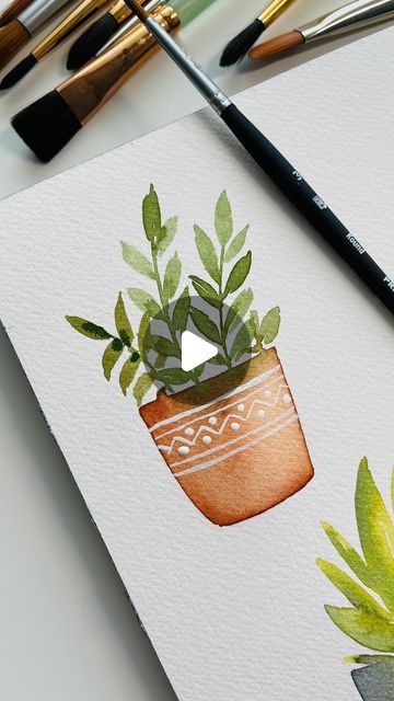 Pooja Kenjale Umrani on Instagram: "Let’s paint a potted plant today! 🪴 . . . #houseplants #pottedplants #leafy #watercolorart #watercolorsketch #watercolorartist #watercolorist #watercolordaily #watercolordrawing #watercolorpractice #watercolortutorial #watercolorbeginner #watercolorartwork #watercolorblog #watercolorleaves" Watercolor Potted Plants Tutorial, Watercolor Flower Pot, Watercolour Journal, Plant Watercolor, Watercolor Blog, Watercolor Beginner, Colour Painting, Watercolor Journal, Watercolor Projects