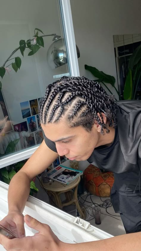 Braids For Men Twists, Braids Into Twists Men, Mens Fulani Braids, Fulani Braids Twist, Braided Men’s Style, Men’s Simple Braids Hairstyles, Men’s Box Braids, Natural Cornrow Styles, Twist Braids Hairstyles Men