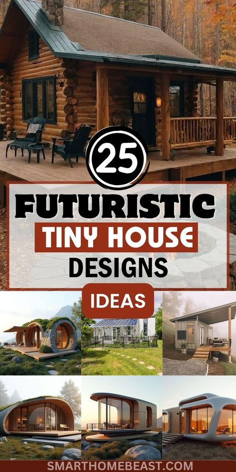 An image featuring a range of futuristic tiny house designs, showcasing sleek exteriors, smart interiors, eco-friendly features, and innovative space solutions for compact living. Tiny House Designs, Small Living Spaces, House Design Ideas, Compact Living, Futuristic Design, Tiny House Design, Small Space Living, House Designs, Small Living