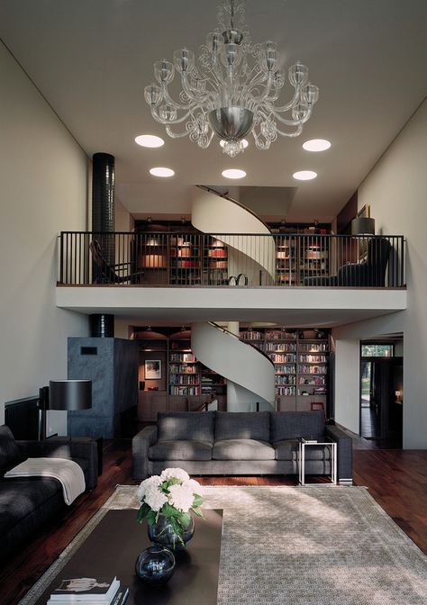 I think my jaw just dropped. A spiral staircase AND a library?! When do I move in.  Home Library Design Inspiration Mezzanine Loft, Home Library Design Ideas, Spiral Stair, Home Library Design, Stair Case, Spiral Stairs, Design Library, Home Libraries, Library Design