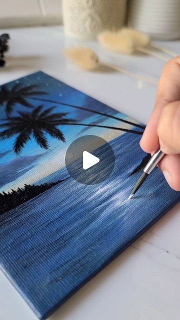 Palm Tree Painting Easy, Ocean Painting Easy, Easy Art Painting, Tree Painting Easy, Ocean Palm Trees, Palm Tree Painting, Paint Easy, Trees Painting, Palm Trees Painting