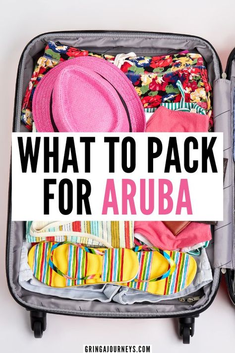 Don't forget anything at home with this Aruba packing list! Learn what to wear in Aruba, what to pack for the beach, and other essential items to pack for an Aruba vacation. | what to wear in the evening in aruba | packing list for vacation aruba | things to pack aruba | aruba dress code |packing list for aruba | what to pack for aruba vacation | what to bring to aruba | things to bring to aruba | what to wear in aruba What To Wear In Aruba, Aruba Vacation Outfits, Pack For The Beach, What To Pack For Vacation, Aruba Vacation, Things To Pack, Beach Vacation Packing List, Aruba Travel, Packing List For Vacation