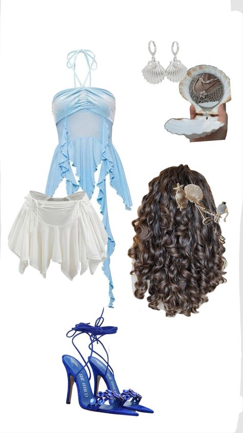 Under The Sea Themed Outfit, Ocean Halloween Costumes, Under The Sea Outfit Ideas, Mermaid Theme Outfit, Oceancore Outfit, Poseidon Outfit, Sirencore Outfits, Ocean Themed Outfits, Fantasia Party