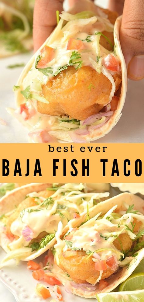 Fried Fish Taco, Fish Tacos Crispy, Baja Fish Tacos Sauce, Mexican Fish Tacos, Baja Tacos, Crispy Fried Fish, Fish Taco Recipe, Fried Fish Tacos, Battered Fish Tacos