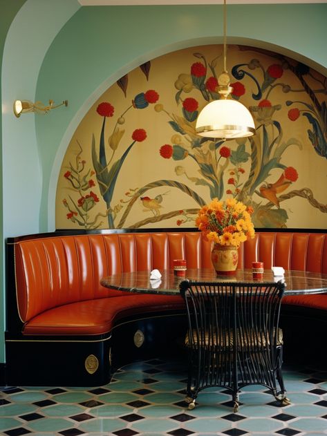 Banquette Seating Design Inspired by Vicente E. Wolf #ai Banquette Seating Design, Breakfast Banquette, Banquette Seating Restaurant, Restaurant Banquette, Kitchen Booth, Booth Seating In Kitchen, Banquette Ideas, Restaurant Booths, Basement Kitchenette