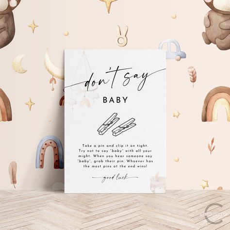 Don't Say Baby Game, Don't Say Baby Clothespin Game, Printable Baby Shower Don't Say Baby Game Sign, Editable Baby Shower Games - COZY by CalmJohnny on Etsy Don't Say Baby Game, Clothes Pin Games, Baby Shower Games Coed, Dont Say Baby Game, Baby Printables, 1st Birthday Cakes, Coed Baby Shower, Fun Baby Shower Games, Pin Game