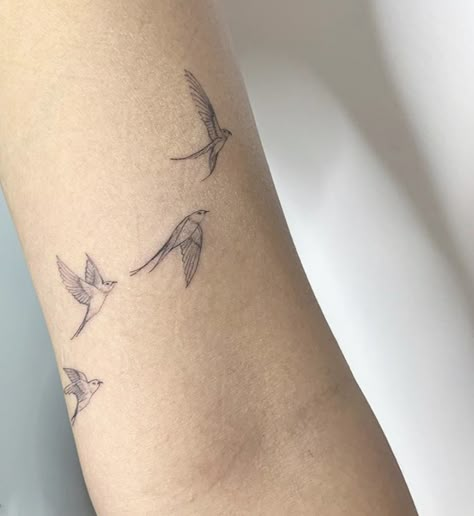 Bird Drawings Tattoo, Bird Tattoo Dainty, Wrist Tattoos For Women Birds, Arm Tattoos For Women Birds, Inner Bicep Small Tattoo, Birds Tattoo On Arm, Forearm Bird Tattoo Women, Delicate Bird Tattoos For Women, Pretty Bird Tattoo