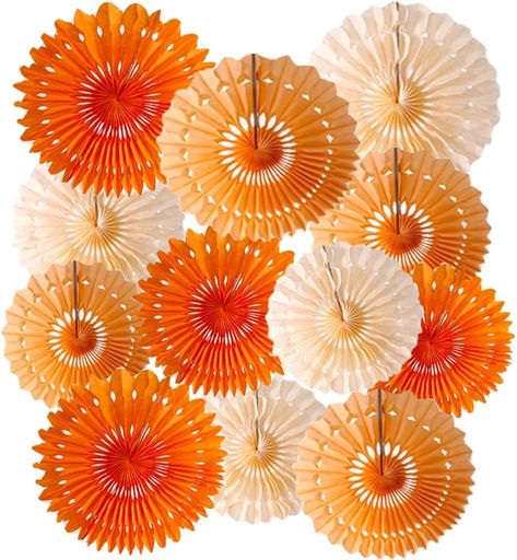 Amazon.com: Party Hanging Paper Fans Decorations Orange Hanging Honeycomb Round Paper Fans Kit For New Year Baby Birthday Wedding Bachelorette Photo Backdrops Anniversary Paper Party Supplies 12pcs Orange Pack : Home & Kitchen Orange And White Party Decor, Cricut Party Decor, Orange Hanging, Ceiling Window, Paper Garlands, Blue Party Decorations, Paper Fan Decorations, Triangle Banner, Tissue Pom Poms