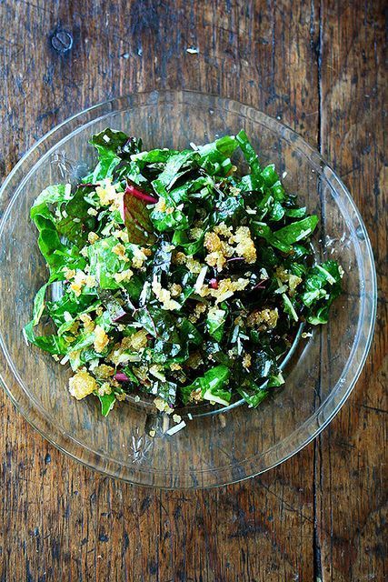 swiss chard salad with lemon, breadcrumbs and parmesan Swiss Chard Salad, Chard Salad, True Food Kitchen, Swiss Chard Recipes, Parmesan Bread, Chard Recipes, Salad With Lemon, Perfect Salad, Csa Recipes