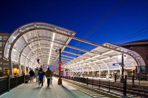 sasaki-Charlotte South Corridor Light Rail Transit System and CTC Station Rail Station Architecture, Tram Station Design Architecture, Train Station Design, Light Rail Station, Rail Station, Train Station Architecture, Shelter Design, Cladding Systems, Corridor Lighting