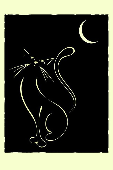 Cat & Moon. Elegant illustration of a cat, inspired by Lautrec and Art Deco illustrations.: Elegant Illustration, Art Deco Illustrations, Moon Cartoon, To Try, Cat Moon, Art Deco Illustration, Charcoal Drawings, 강아지 그림, Image Chat