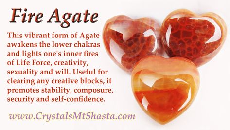 Crystal of the Day - Fire Agate! Great for creativity, sexuality, stability & self-confidence.  http://www.crystalsmtshasta.com/blog/crystal-of-the-day-fire-agate/ Crazy Agate Meaning, Red Agate Meaning, Red Agate Crystal Necklace For Healing, Red Fox Agate, Heart-shaped Agate Healing Jewelry, Earth Gift, Crystals Healing Properties, Spiritual Crystals, Crystal Therapy