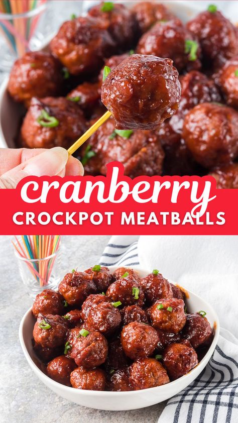 If you’re looking for the perfect appetizer or party snack, these Cranberry Meatballs are a must-try! These delicious, beefy cocktail meatballs are smothered in a tangy sauce, making the perfect bite! Make this easy recipe and serve them at your New Year’s Eve party, for game day, or at your next potluck! These crockpot meatballs are a real crowd-pleaser! Drunk Moose Meatballs, Meatball Recipes Appetizer Crock Pot, Quick Crockpot Appetizers, Christmas Cranberry Meatballs, Best Party Meatballs Crock Pot, Crockpot Christmas Meatballs, Crockpot Meatballs And Smokies, Meatballs Crockpot Teriyaki, Meatball And Weenies Crockpot