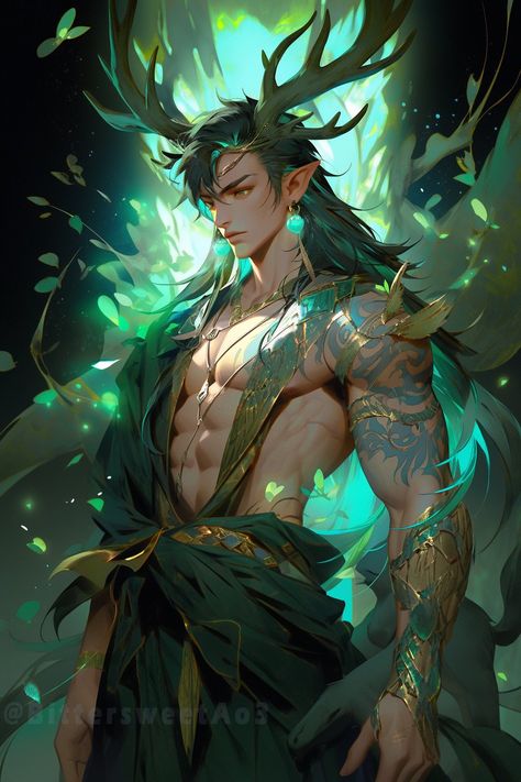 Male Wood Elf Druid, Nature Goddess Character Design, Dnd Druid Male, Male Druid, Fantasy Beings, Dnd Druid, Human Character, Elf Druid, Nature Goddess