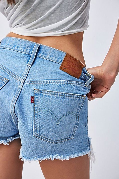 Levi’s 501 High-Rise Denim Shorts by Levi's at Free People in Light Wash, Size: 26 Levi’s Denim Shorts, Light Blue Denim Shorts, Jean Shorts Curvy, Where To Get Jean Shorts From, Levi’s Jean Shorts, Levi’s 501 Shorts, Levi’s Shorts, Denim Shorts Aesthetic, Loose Jean Shorts