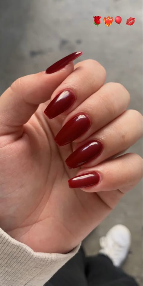 Coffin Shaped Red Nails, Coffin Dark Red Acrylic Nails, Dark Red Nails Long Square, Square Dark Red Nails, Medium Coffin Red Nails, Coffin Shaped Dark Red Nails, Red Nails Ideas Coffin, Red Coffin Nail Ideas, Cherry Red Coffin Nails