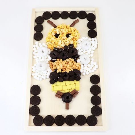 "Bee Sweet" Charcuterie Board - Amy Latta Creations Bee Themed Veggie Tray, Bumble Bee Charcuterie Board, Honey Bee Charcuterie Board, Bee Theme Charcuterie Board, Bee Charcuterie Board, Bee Party Food Ideas, Sweet Charcuterie Board, Sweet Charcuterie, Bee Themed Birthday Party