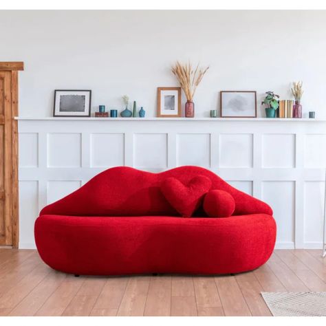 Boucle Loveseat, Red Loveseat, Red Ottoman, Velvet Settee, Velvet Loveseat, Modern Loveseat, Couch And Loveseat, 2 Pillows, Shaped Pillow