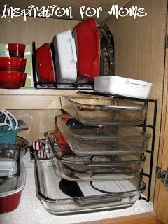 Organize Your Bakeware  Take a pan organizer and instead of using it for pans, organize your glass bakeware. You will never again struggle with getting that giant 9 x 13 dish out of your cabinet. This is a life ...»  5 Minutes 8.00 Easy Frugal Kitchen, Bakeware Organization, Glass Bakeware, Pan Organization, Makeover Ideas, Organizing Ideas, Pantry Organization, Kitchen Makeover, Diy Organization