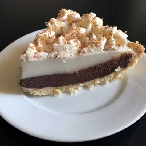 Chocolate Haupia Pie - She's Almost Always Hungry Chocolate Haupia Pie Hawaii, Chocolate Haupia Pie, Chocolate Haupia, Coconut Pie Crust, Haupia Pie, Coconut Crust, Coconut Pudding, Coconut Pie, Pie Crust Recipes