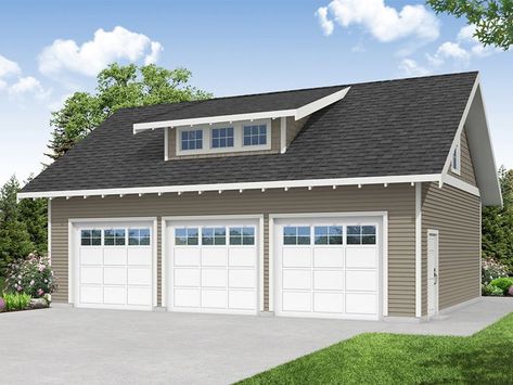 3-Car Garage with Loft, 051G-0163 Three Car Garage Plans, Diy Garage Plans, 3 Car Garage Plans, Detached Garage Designs, Garage Plans With Loft, Garage Plans Detached, Garage Loft, Cottage Style House Plans, Garage House Plans