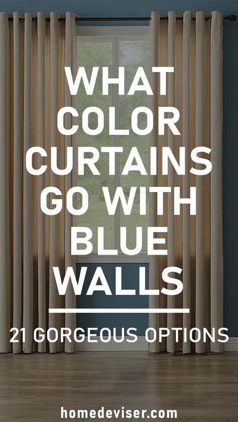 What Color Curtains Go With Blue Walls? (21 Gorgeous Options)! Looking for the perfect curtain color to complement your blue walls? Look no further! We've compiled a list of 21 curtain colors that will give you ideas for what color curtains go with blue walls. From bold and bright to soft and subtle, these colors will transform your room and make your blue walls pop. Check out our list and find your perfect match! Blue Room Paint, Blue Curtains Bedroom, Blue Curtains Living Room, Dark Blue Paint Color, Light Blue Rooms, Light Blue Houses, Dark Blue Rooms, Curtain Colors, Light Blue Living Room