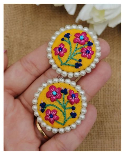 || Wild Flowers || 🏵️ 4 New Designs Earstuds! Hand embroidered, light weight, sustainable 🏵️ These are custom-made pair designed recently for a pretty client 🫶 DM for customisation! . . . . . . . . . . . . . [handcrafted, handmade jewelry, hand embroidered, Beach vibe, holiday look, summer fashion, summer fashion jewelry, long earrings, statement earrings, embroidery jewelry, fabric jewellery, sustainable fashion, summer aesthetic, aesthetic, aesthetic jewelry, Earstuds, small earrings, daily... Hand Embroidery Earrings, Lover Embroidery, Earrings Embroidery, Jewellery Minimal, Boho Crafts, Hand Embroidered Jewelry, Textile Earrings, Jewelry Fabric, Boho Crafts Diy