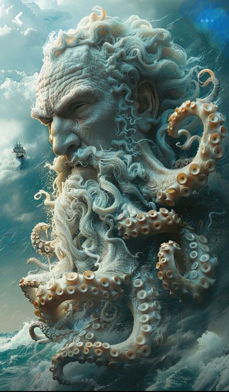 Hai Tattoo, Poseidon Tattoo, Greek Mythology Tattoos, Pencil Portraits, Greek Statues, Mythology Tattoos, Greek Tattoos, Octopus Art, Greek Mythology Art