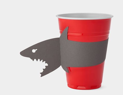 cups with bite Paper Cup Design, Shark Week Party, Moma Store, Cup Sleeves, Coffee Cup Design, Shark Party, Cup Sleeve, Coffee Sleeve, Sleeve Packaging